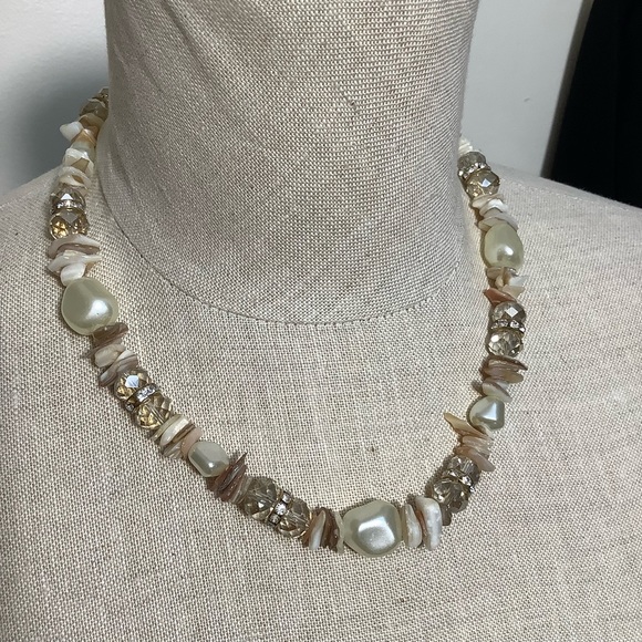 Vintage Pearl, Shell, Bead, and Crystal Necklace, Adj Approx 17-20” - Picture 11 of 12